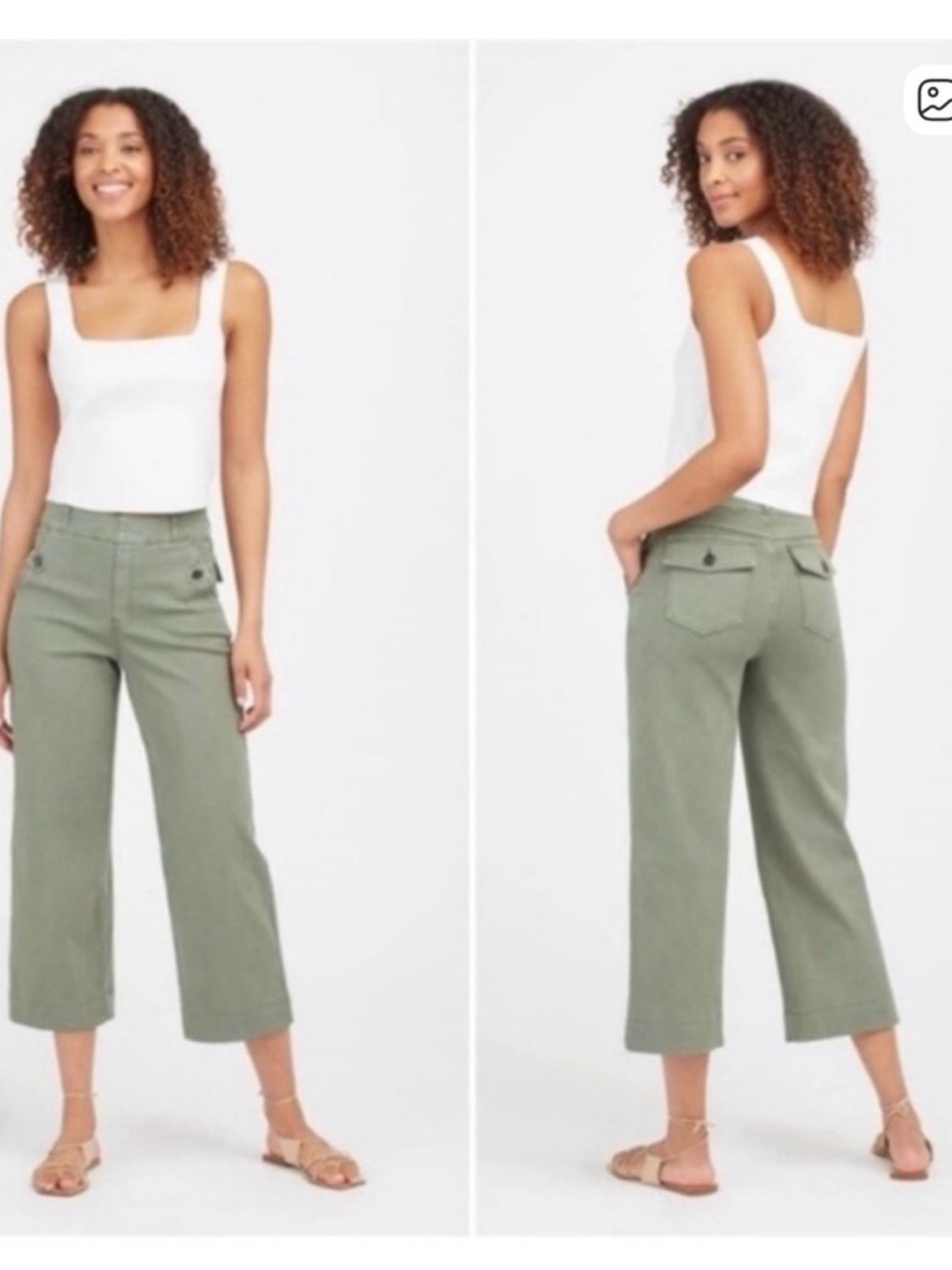 SPANX Cropped Wide-Leg Pants in Olive